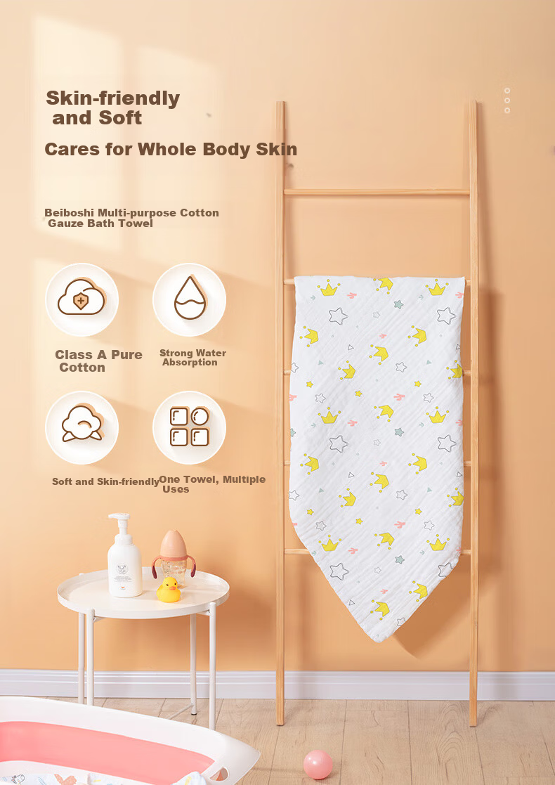 Beiboshi Babybox 6-Layer Pure Cotton Baby Gauze Bath Towel Class A Newborn Infant Children's Bath Towel 110*110cm 2