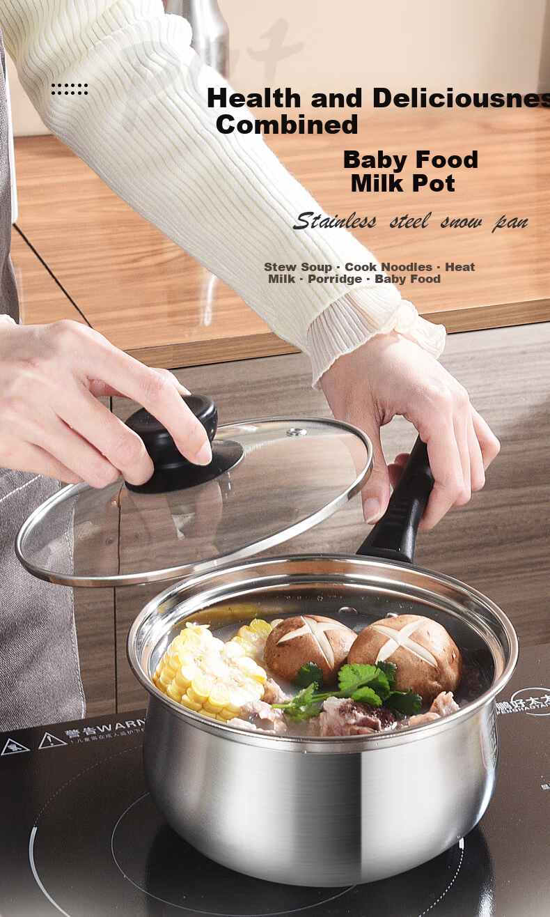 BSITN 304 Stainless Steel Non-Stick Milk Pot, 18cm Small Milk Pot, Baby Food Pot, Cooking Pot, Compatible with Gas And Induction Stoves, 1530 1
