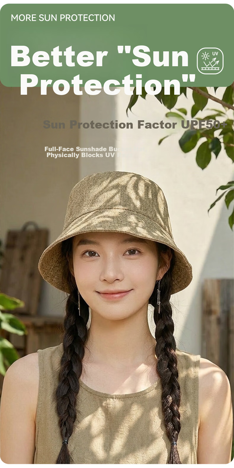 FitonTon Women's Summer Sun Protection Hat UV Protection Travel Simple Bucket Hat Face Shield Anti-Sunburn 2