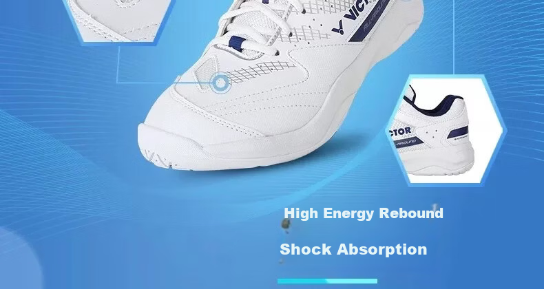 VICTOR Professional Badminton Shoes Unisex Non-Slip Breathable Shock Absorption A301-AB (White/Standard Blue) 4