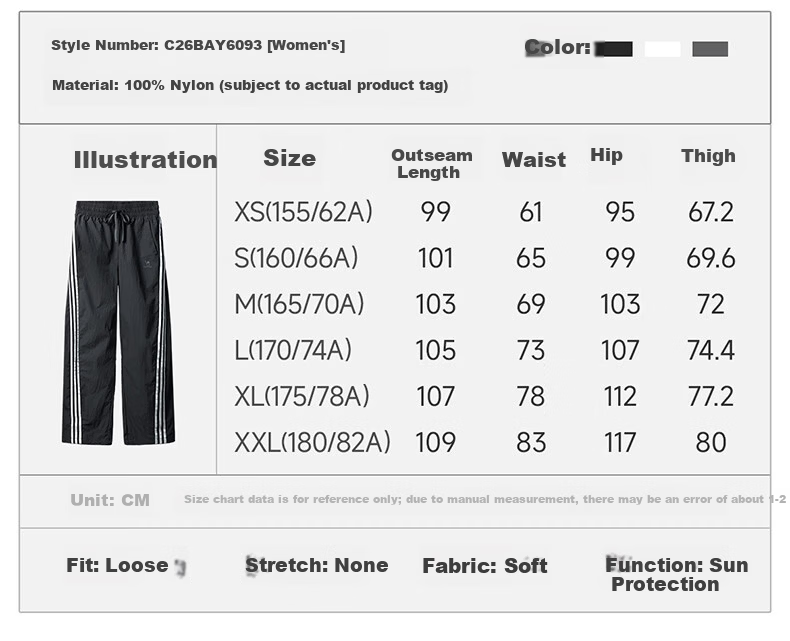 CAMEL Women's Sports Casual Pants American Retro Three-Stripe Straight-Leg C26BAYL6093 Phantom Black XL 2