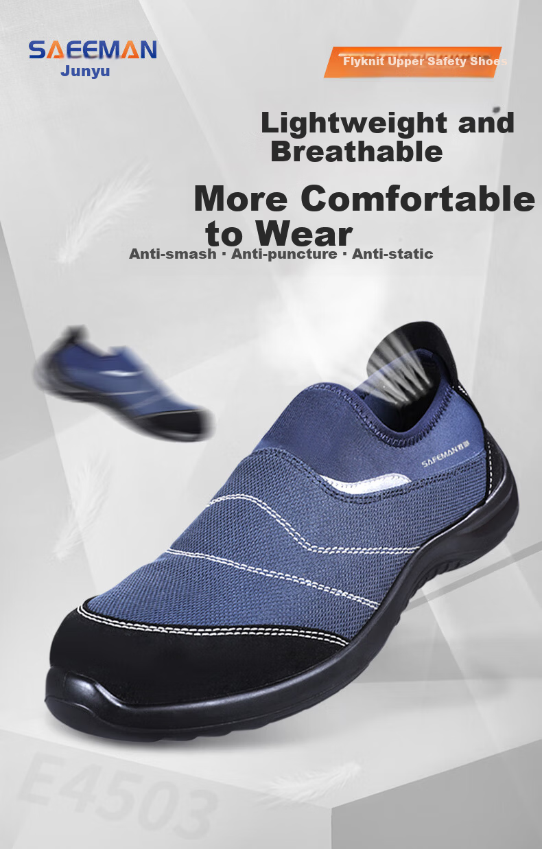 Exsafety Lightweight Breathable Safety Work Shoes Slip-On Design E4503 Blue Size 39 Anti-Smash Anti-Puncture Anti-Static 1