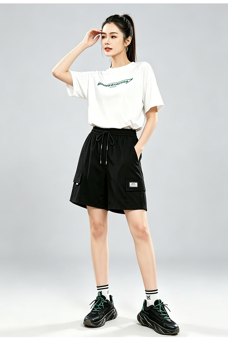 Xueqiman Ice Silk Workwear Quick-Dry Women's Shorts 2026 Summer New Loose Straight Sports Shorts Black Knee-Length Pants 11