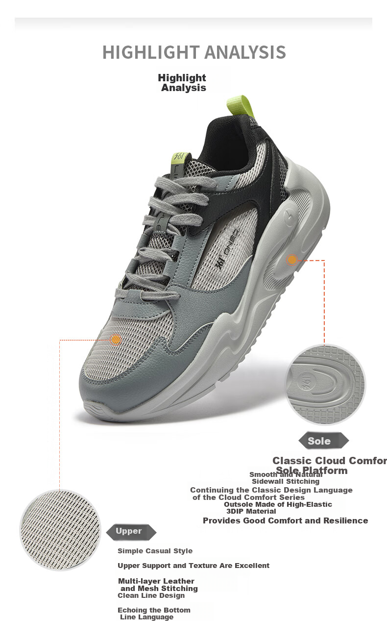 361° Men's Yunshu 3 Spring Summer Retro Mesh Thick Sole Commuter Casual Dad Sneakers 672626707-1 25