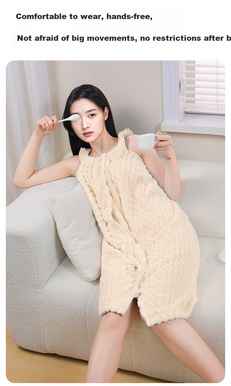 Grace 7A Antibacterial Women's Bath Skirt Wearable Quick-Dry Large Towel Cream Yellow 6