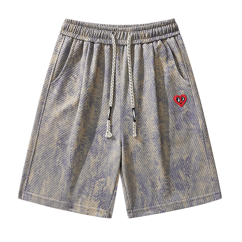 Charles Peach Heart Couple Style American High Street Tie-Dye Drawstring Design Casual Five-Point Shorts Apricot XL