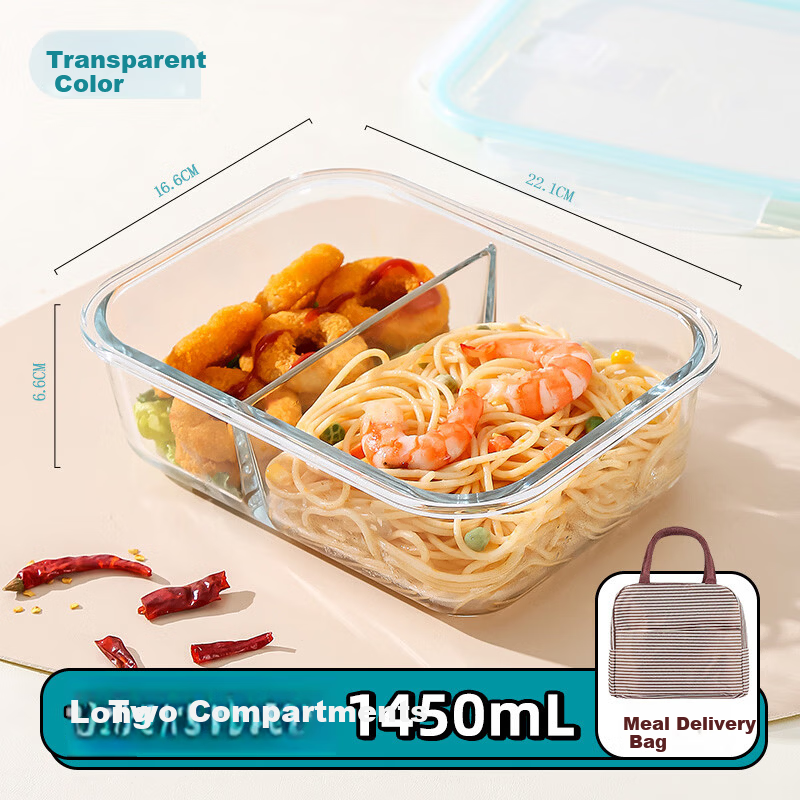 Cilock Large Capacity Glass Lunch Box Microwaveable Bento Box with Extra Large Long Compartments and Bag for Office Workers