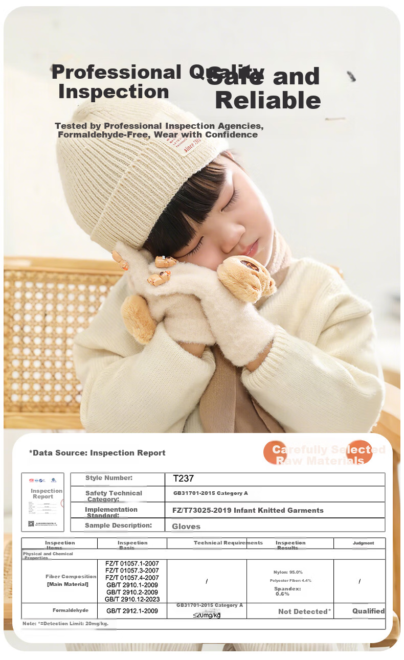 Aibaochi Children's Winter Warm Five-Finger Gloves Plush Knitted Nail Art Fingered Gloves Khaki Bear T237 2