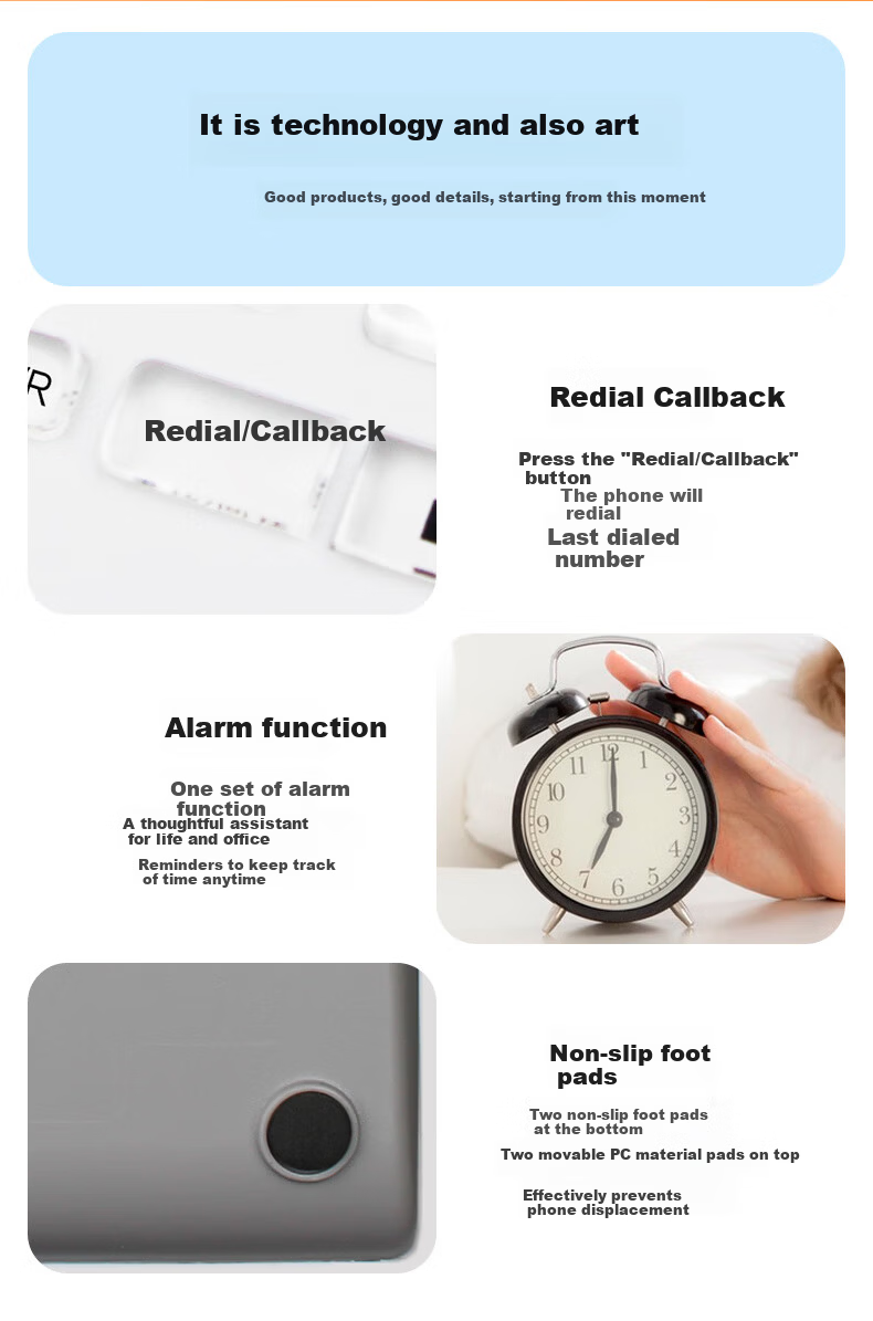 Taifeng 888 Landline Phone Fixed Telephone Office Home Wired Phone Battery-Free Dual Interface Hands-Free Caller ID TF202 White 9
