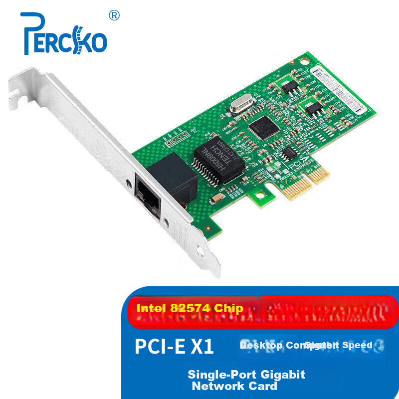 PERCKO Intel 82574 Chip PCI-E X1 Gigabit Single Port Desktop Wired Network Card 9301CT Support Diskless Compatible EXPI9301CTBLK