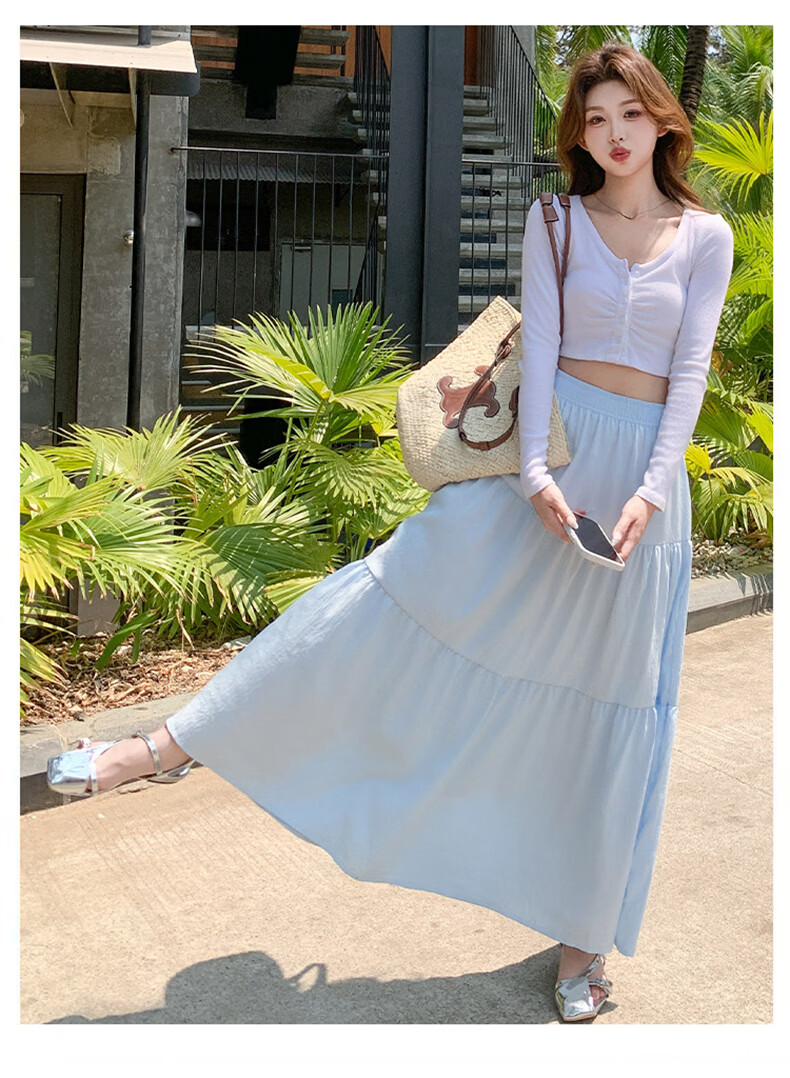 Langsha Women's Summer 2026 New High-Waist Slimming A-Line Pleated Long Skirt Elegant Sweet Puffy Cake Skirt 18