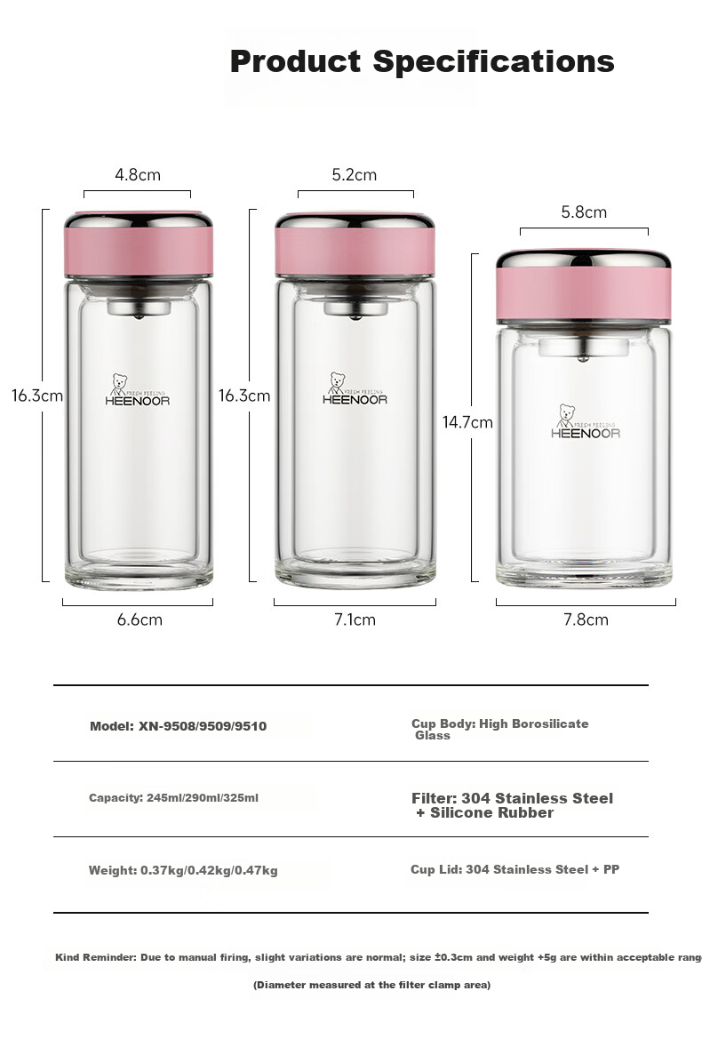Xinuo Double-Layer Glass Cup 2026 New High-Value Water Cup for Women Home Office Tea Brewing Cup Peach Pink Soft Charm 325ml 8