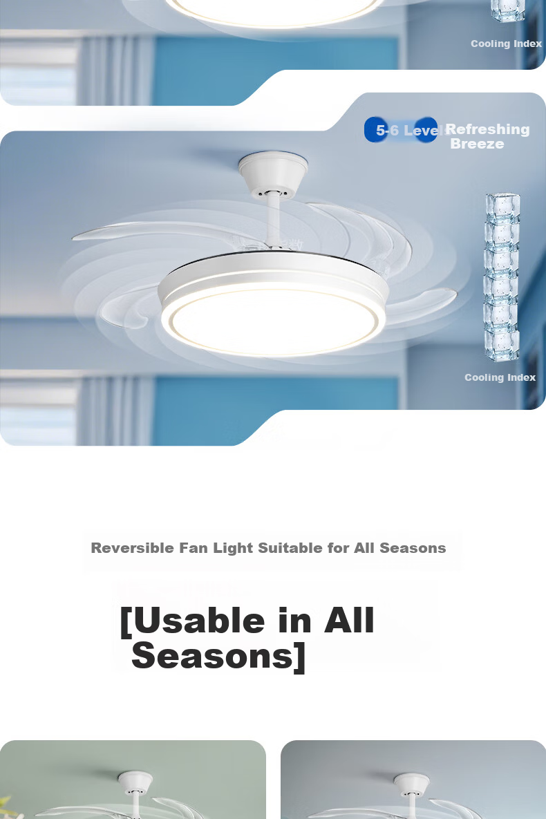 Kuka Invisible Ceiling Fan Light for Living Room and Dining Room Silent Fan Lamp with Rod - Three Colors [Installation Included] 10