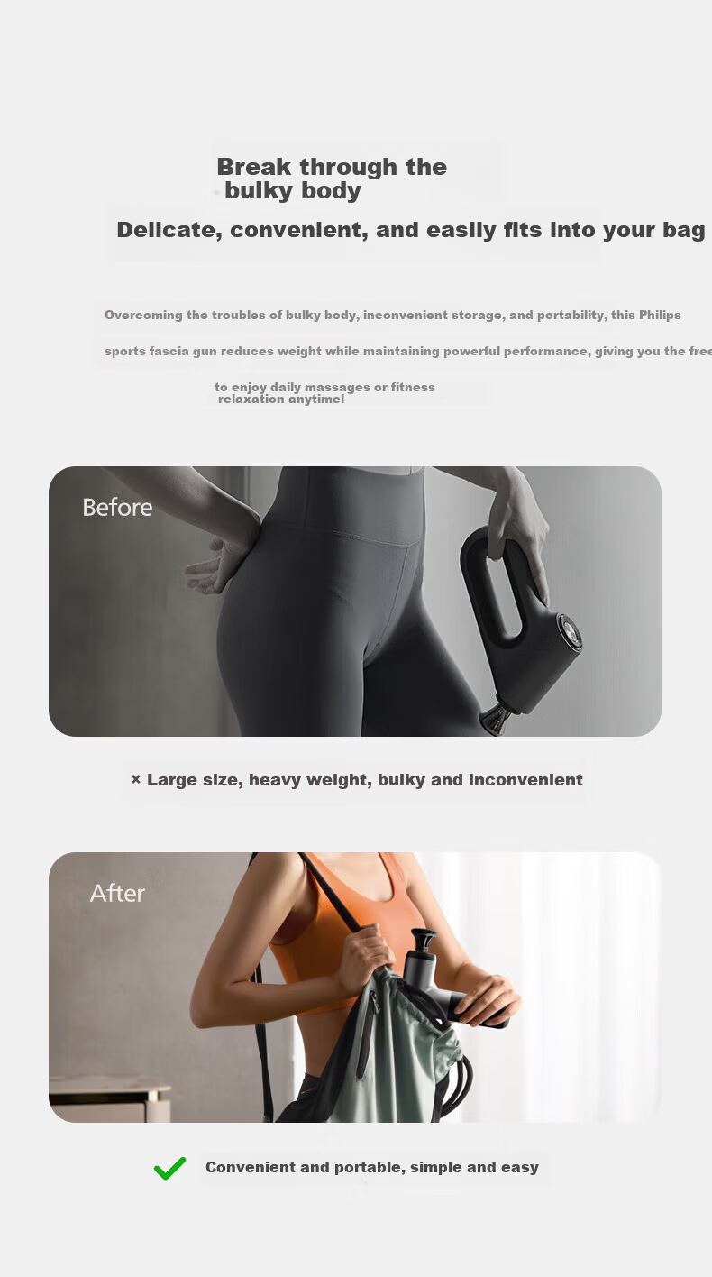 PHILIPS Fascia Gun Professional Sports Massager High-Frequency Vibration Full-Body Silent Muscle Relaxation Shoulder Neck Waist Leg Portable Mini Gift for Men and Women Birthday Mother's Day Small Ste 2
