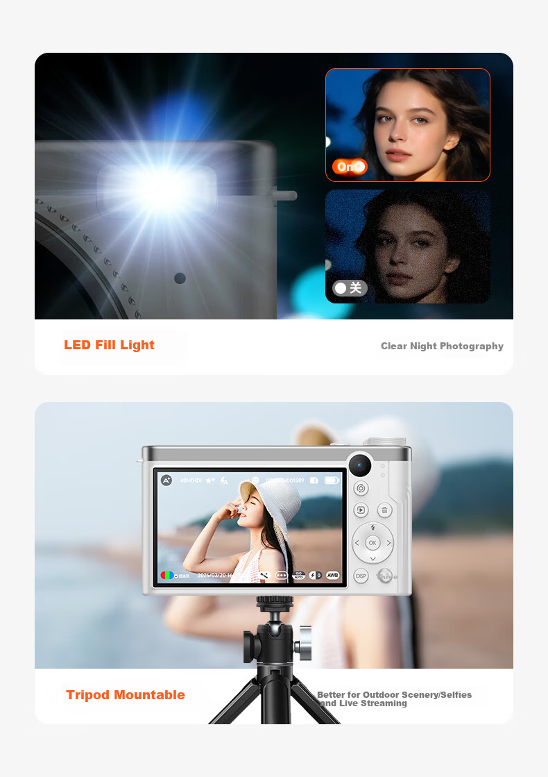 Patriot D11 Ultra Student Digital Camera Selfie Birthday Gift for Girls Entry-Level Mirrorless Alternative CCD White 128GB Children's Day Gift 20