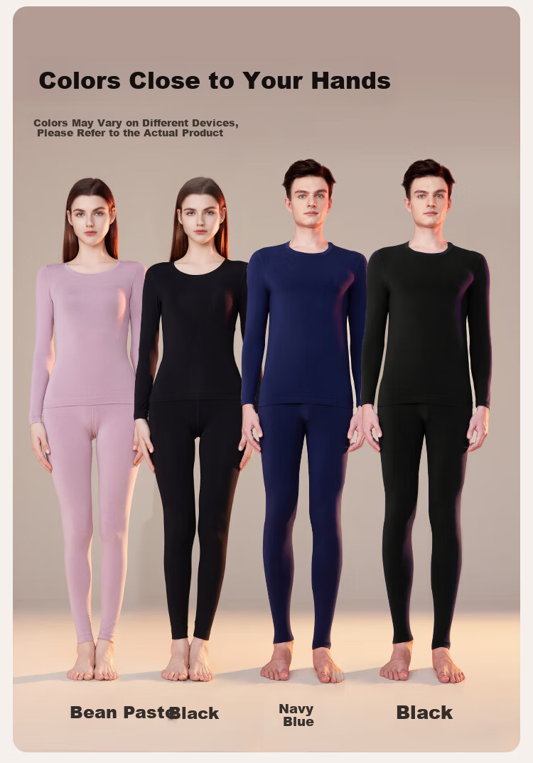 Ordifen Women's Thermal Underwear Set Wool Modal Crew Neck Seamless Black 2XL 17