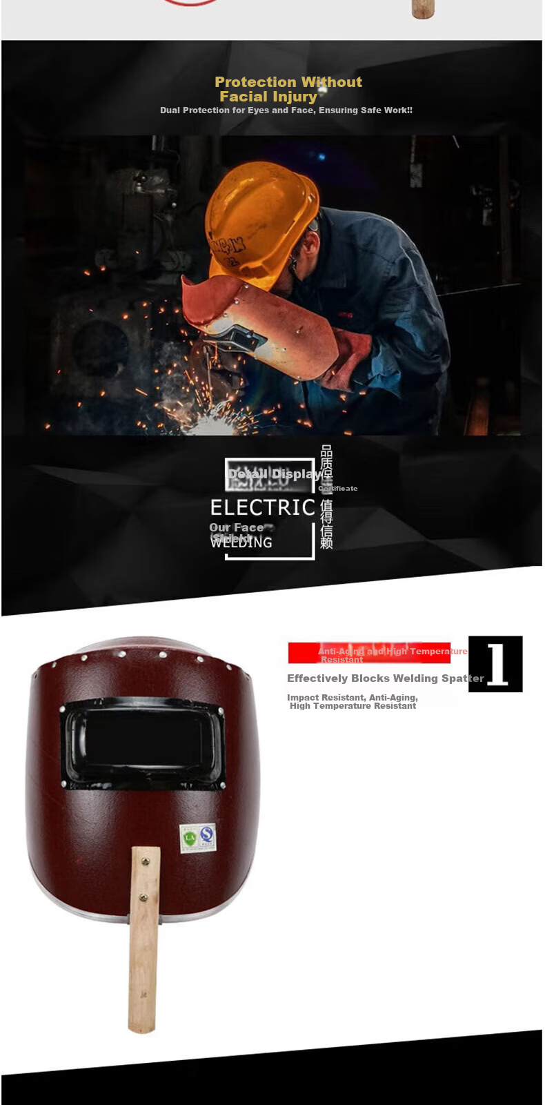 Anxiaoxia Electric Welding Helmet Protective Face Shield Argon Arc Welding Cap Lightweight Leather Face Cover with Three Black Lenses and Strap 2
