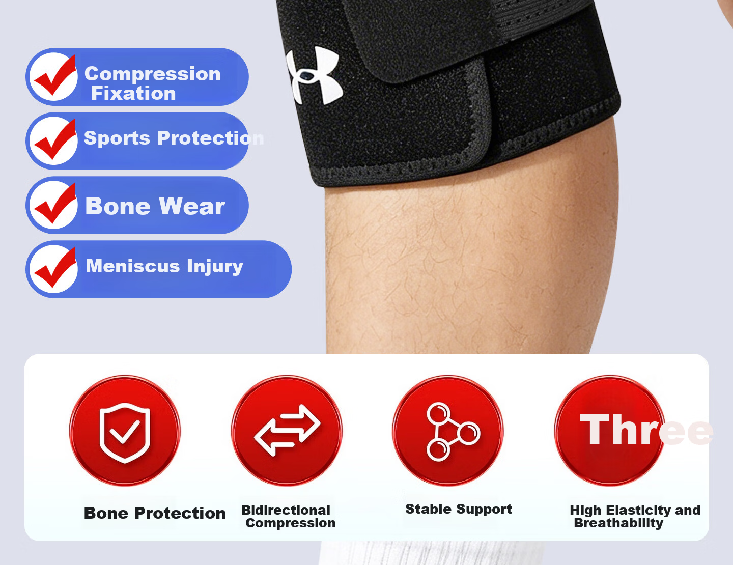 Under Armour Knee Brace Sports Meniscus Summer Professional Mountaineering Basketball Football Badminton Running Cycling Jump Rope Arthritis Support 3