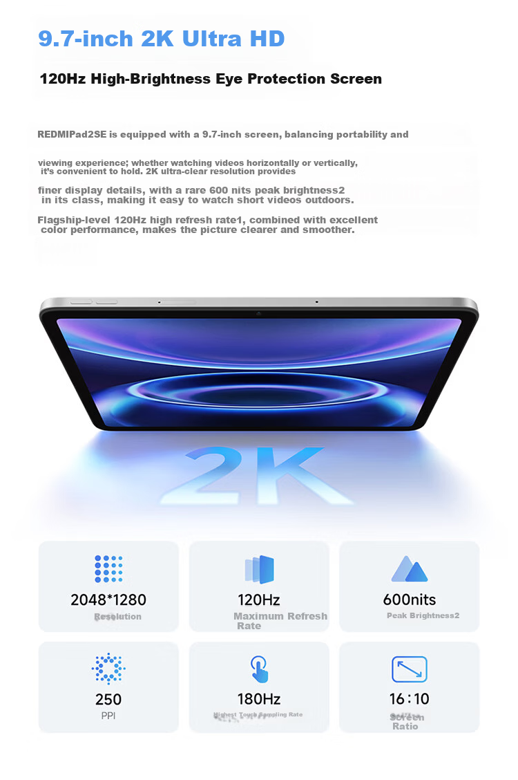 MI Redmi Pad 2 SE 9.7-inch Tablet 2K High-Resolution Screen Budget Tablet 6GB RAM 128GB Silver 4