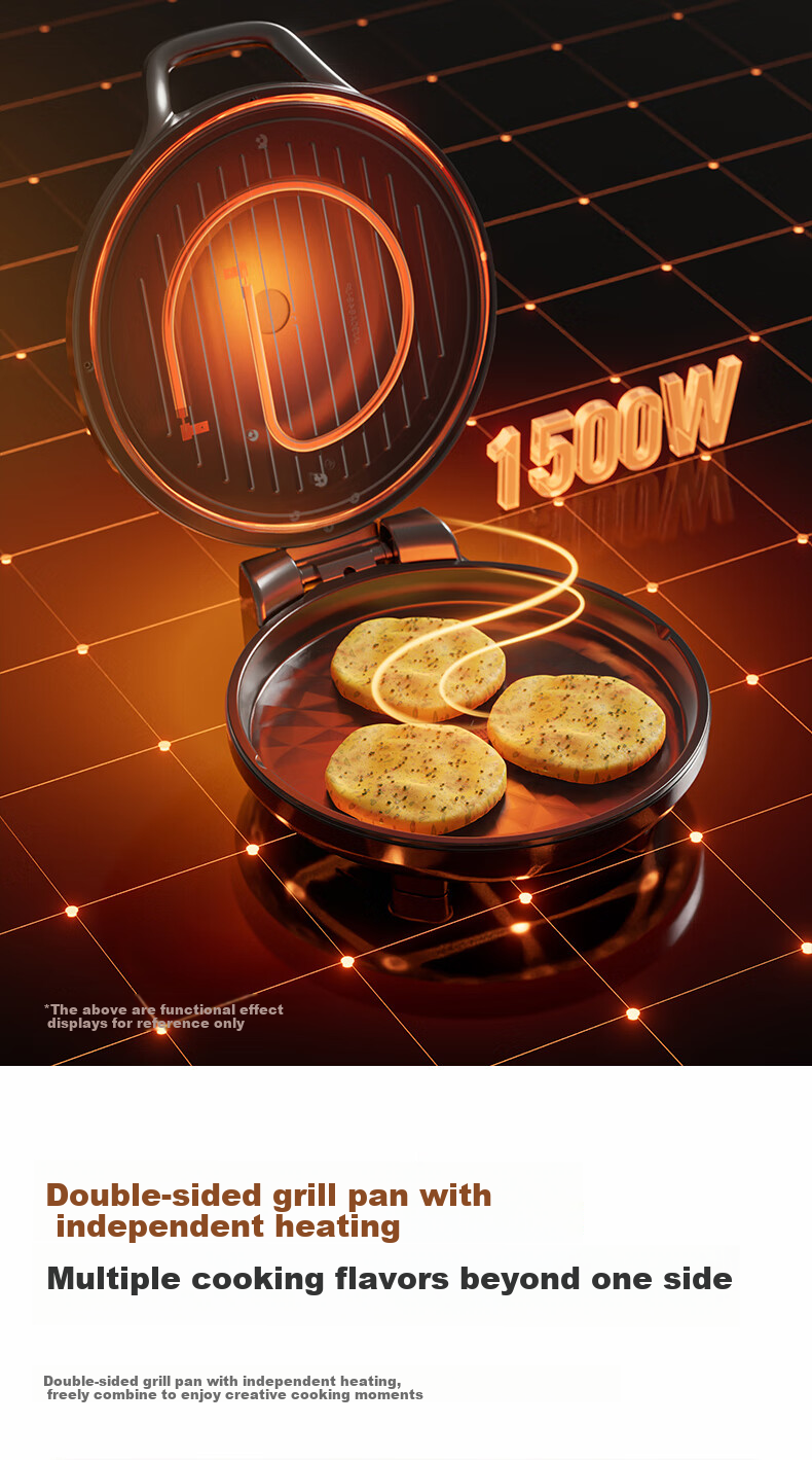 Joyoung Electric Griddle Sandwich Maker Breakfast Machine, 36mm Deep Baking Tray, Zero Fluorine Titanium Ceramic Ultra-Wear Resistant Low-Oil, Detachable Lower Plate, Vortex Heating High-Power Pancake Cooker GK732 14
