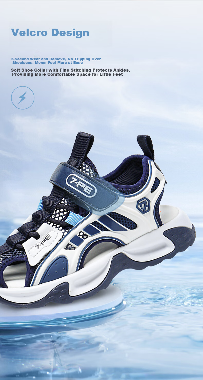 7-PE Boys' Sandals 2026 Summer New Closed-Toe Anti-Collision Sports Beach Breathable Kids' Shoes for Older Children 6