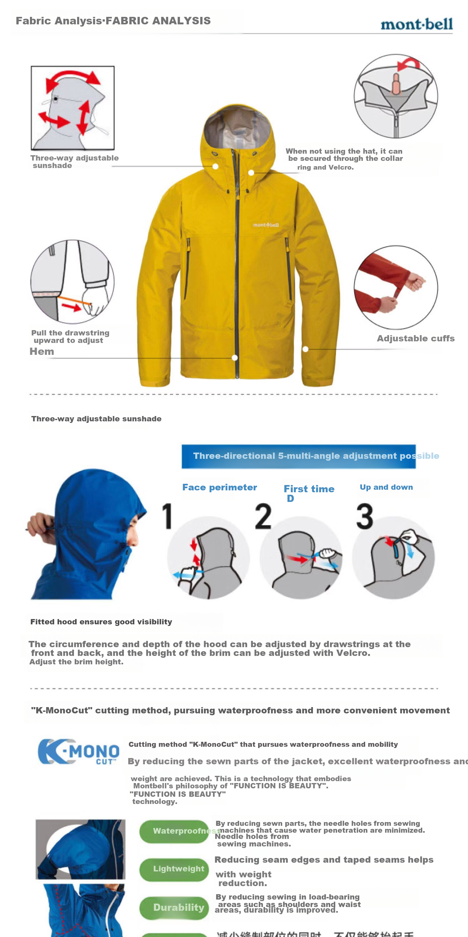 Mont-bell Rain Trekker Men's Waterproof Windproof Hooded GTX Hard Shell Jacket Spring Summer 1128729 2