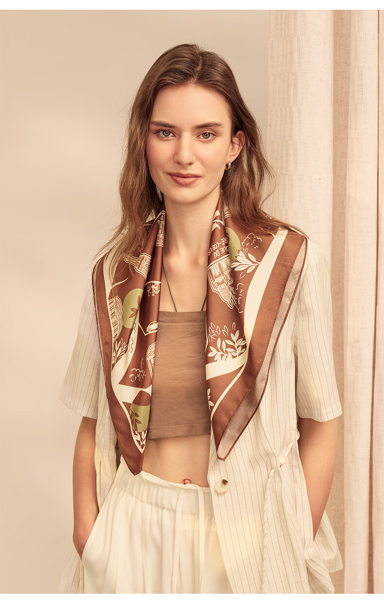 ELLE 100% Mulberry Silk Scarf Women's Summer Fashion Versatile Printed Square Neck Scarf Gift Box Set 23