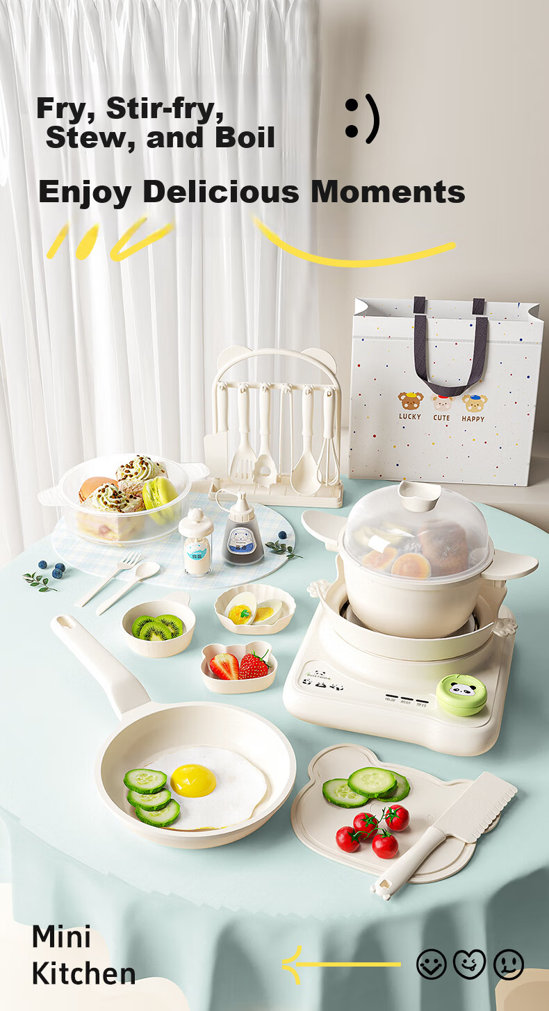 Lixiang Mini Kitchen Real Cooking Set Maifan Stone Cookware Kids Boys Girls Birthday Cooking Toy 2