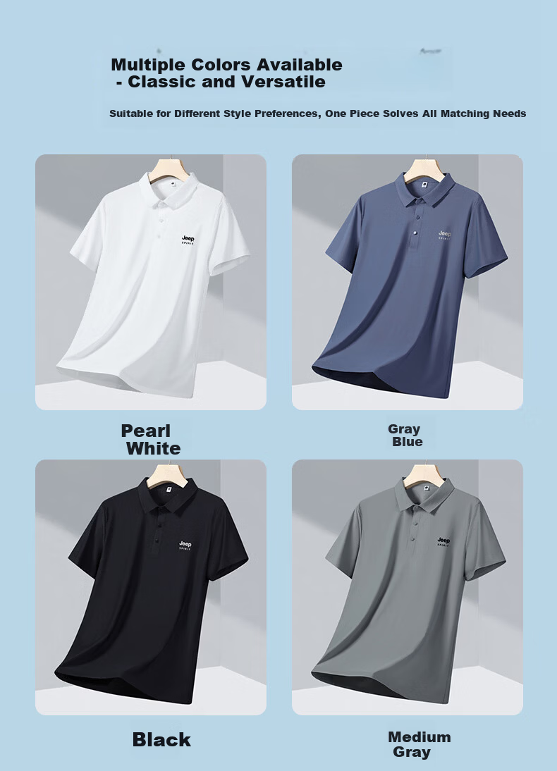 JEEP SPIRIT Men's Short Sleeve T-Shirt Summer Ice Silk Quick-Dry Polo Shirt Lightweight Breathable Casual T-Shirt Medium Gray 4XL 3