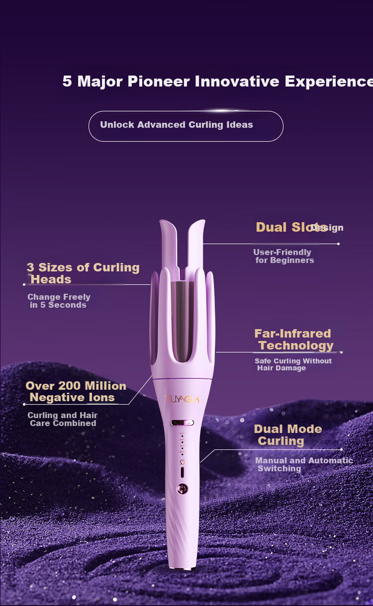 Cuiya 6th Generation 2-in-1 Automatic Curling Iron Dual Mode 32mm & 38mm Curling Wand Birthday Gift for Women T313 Purple 3