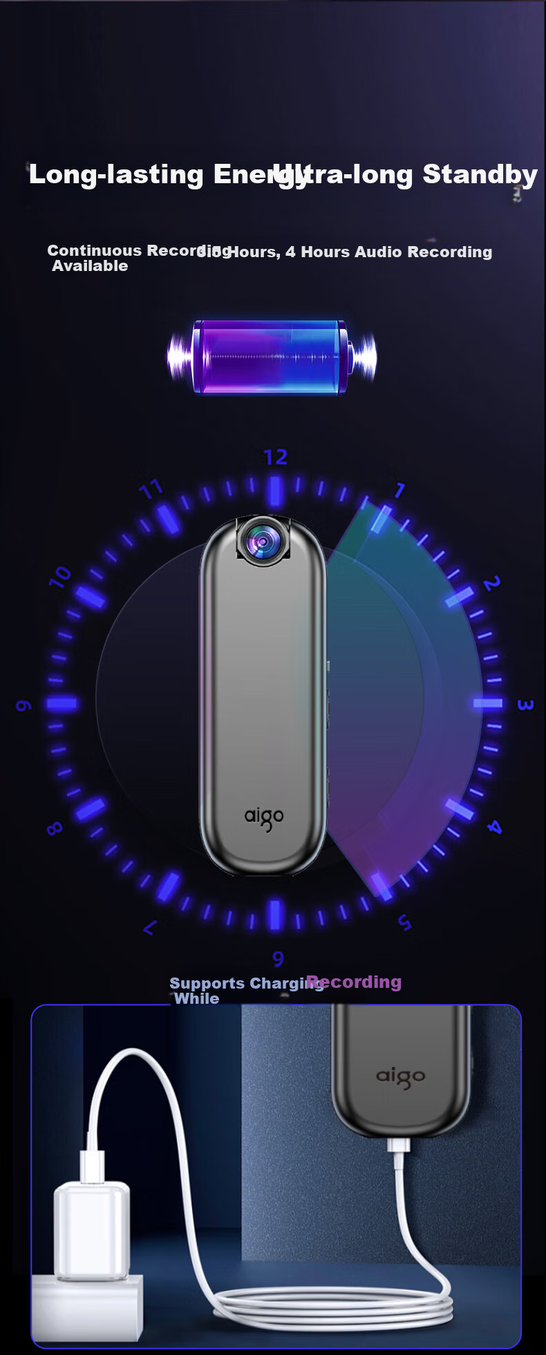 Aigo Body-Worn Mini HD Portable Video Recorder Camera for Law Enforcement, Dog Walking Recording Device S1-32G 8