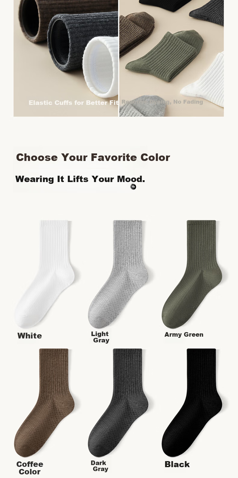 LangSha Men's Pure Cotton Anti-Odor Socks Sweat-Absorbing Breathable Antibacterial Durable Mid-Calf Socks Autumn Winter Warm Business Versatile Socks 11