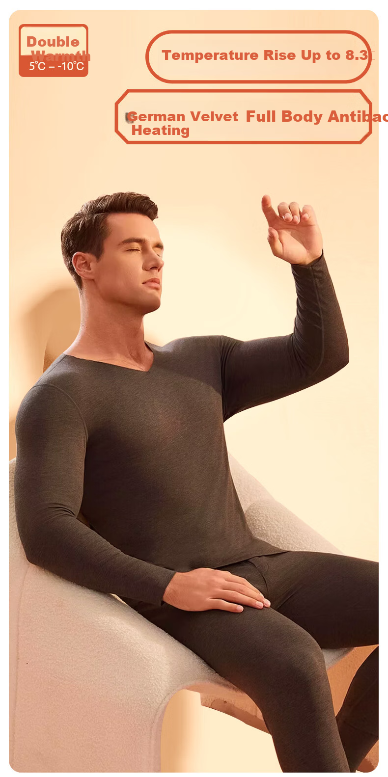 SEPTWOLVES Gift Box Thermal Heating Men's Underwear Set Autumn Winter 8.3°C Warming V-Neck Top and Bottom Velvet Fabric 1