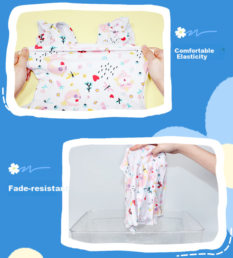 Li-Ning Children's Swimsuit, One-Piece Dress Style for Girls, Comfortable Square-Leg Design, Quick-Drying, Suitable for Swimming, Beach, And Hot Springs 10
