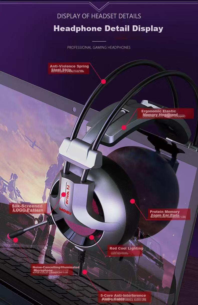 Jindun M08V Over-Ear Internet Cafe Gaming Headset 7.1 Surround Sound Wired Mic PUBG Positional Audio Wired Gaming Headphones with Inline Control 17