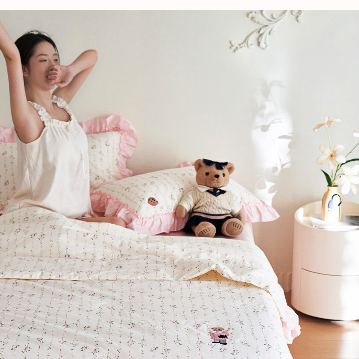 Teenie Weenie Cotton Summer Quilt Antibacterial Machine Washable Lightweight Air Conditioning Blanket Girl Style Double Bed 200*230cm 12