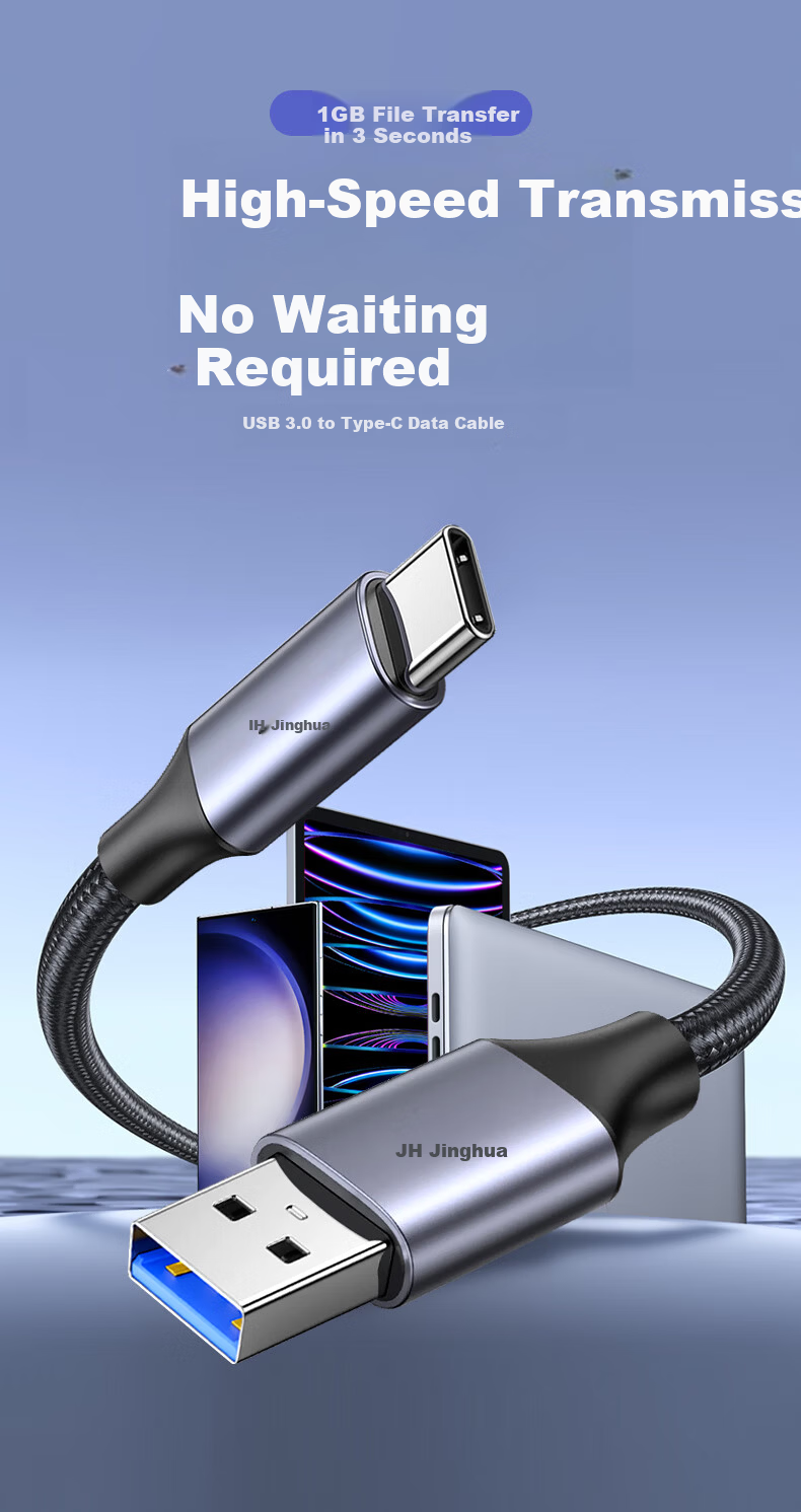 Jinghua USB 3.2 to Type-C Data Transfer Cable CarPlay Connection Cable 10Gbps 3A Fast Charging for iPhone 15 Huawei Xiaomi Phones 0.25m U682A 1