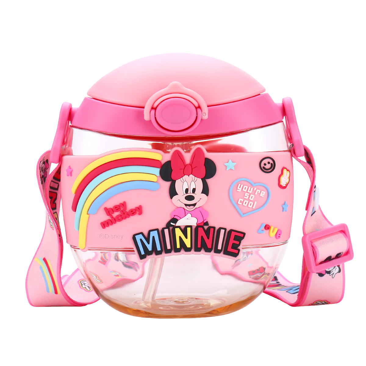 Disney Kids Water Bottle Summer Baby Donut Kindergarten Primary School Straw Cup Minnie 450ml