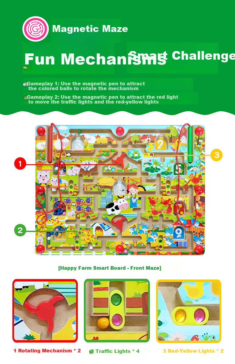 DHA Children's Magnetic Maze Rolling Ball Educational 3D Puzzle Toy Early Learning Book Penmanship and Thinking Training 3
