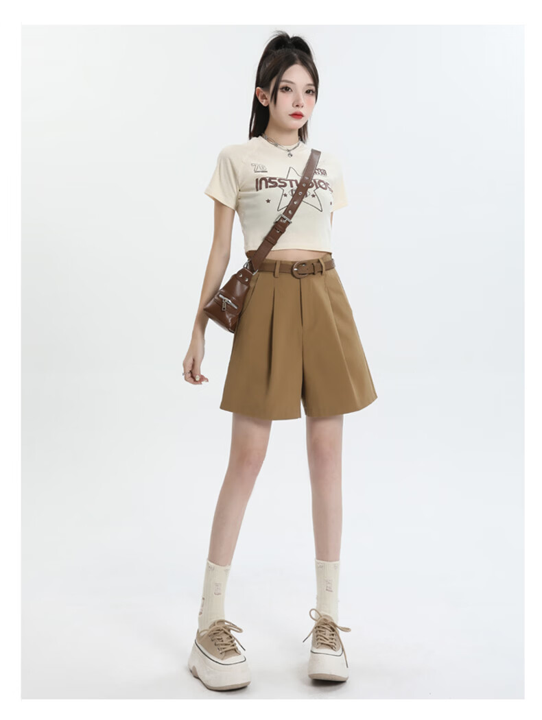 Jeanswest Women's 2026 Summer Cotton High-Waist Fashion Straight-Leg White Mid-Length Shorts XL 17