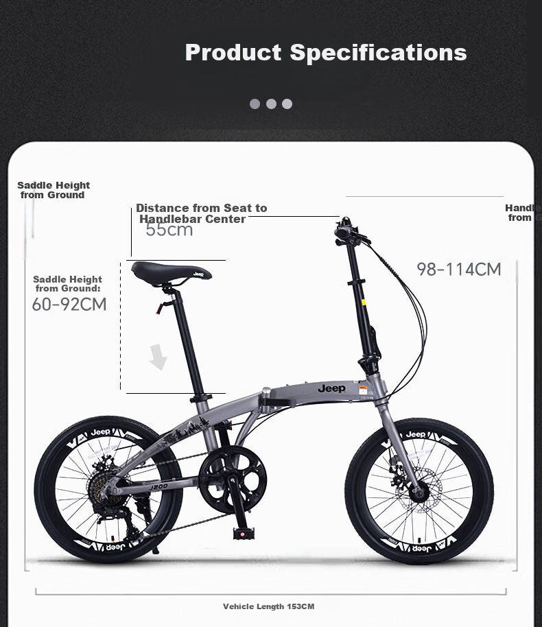 Jeep Foldable Bicycle Unisex Urban Commuter Lightweight Riding Graphite Gray - Fashion Model 20 Inch 7-Speed 10