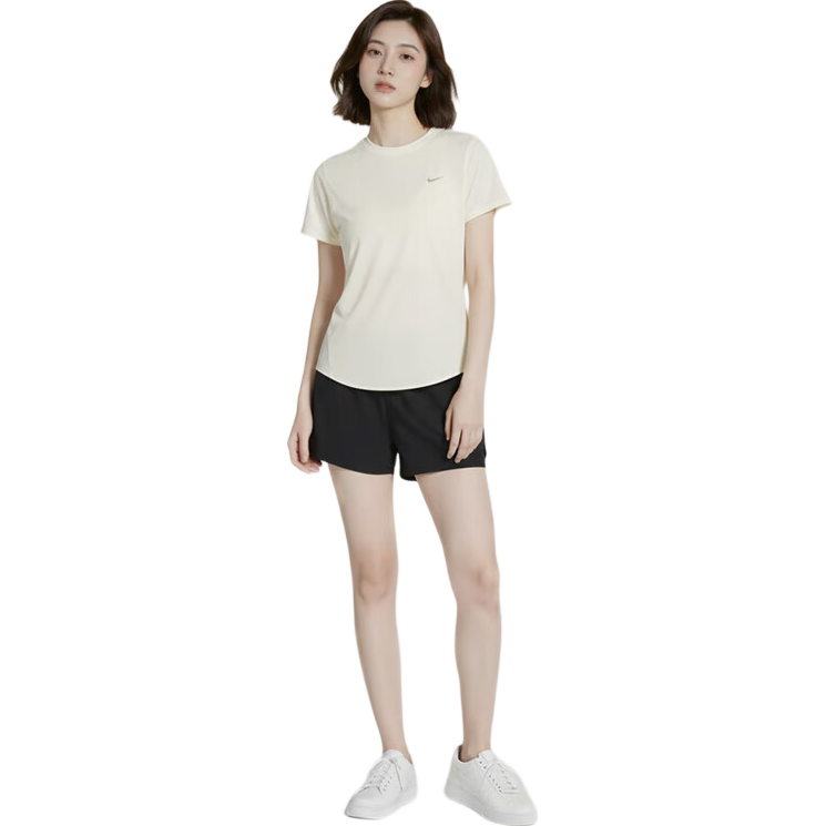 NIKE Women's Short-Sleeve T-Shirt, Knitted Collarless, Sporty Casual, Simple Versatile HM9699-133 White M