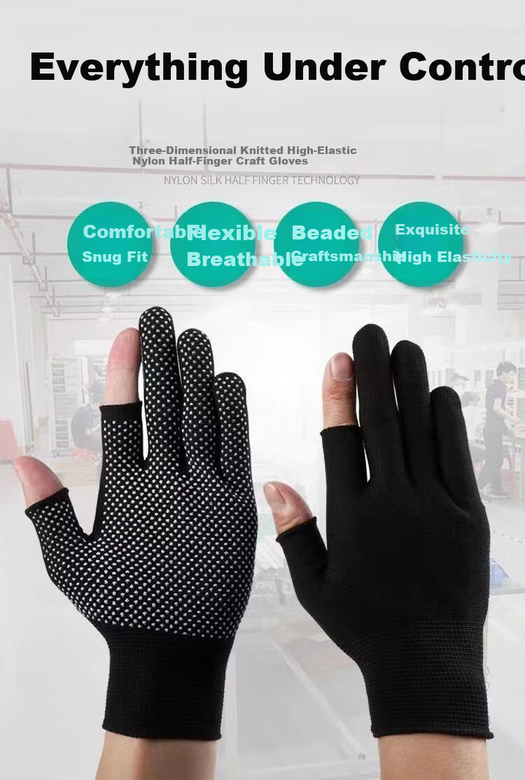 Jiahu Black Nylon Gloves Thin Coated Non-Slip Wear-Resistant Breathable Work Gloves Fingerless [Coated Black] 24 Pairs 1