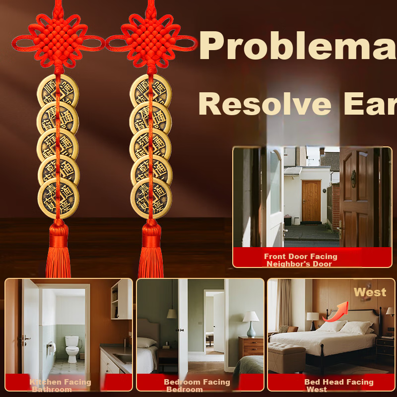 Bin Yue Five Emperor Coin Pendant Brass Five Emperor Copper Coin Door Hanging Pendant Entrance Door Balcony Living Room Bedroom Door 4 Strings