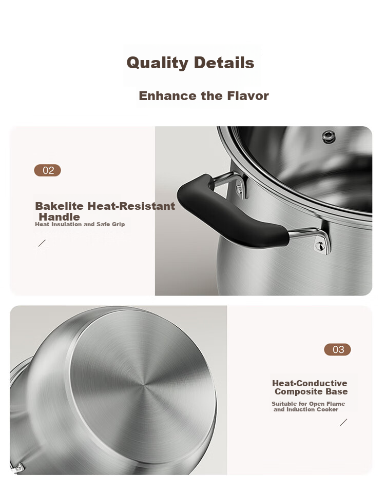 MAXCOOK 26cm 304 Stainless Steel Soup Pot with Composite Bottom, Compatible with Gas and Induction Cooktops MCT2641 7
