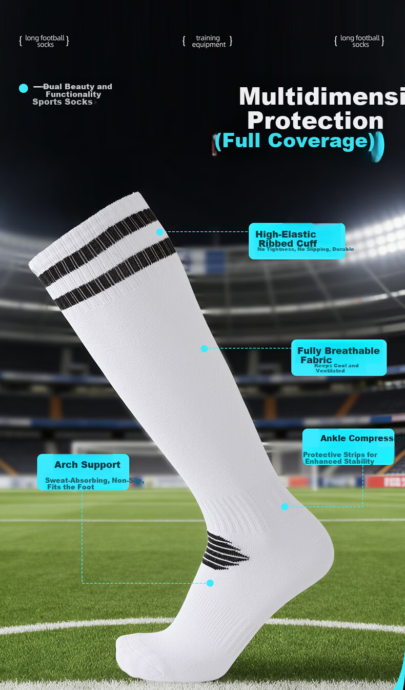 Lihai Wolf Men's Cotton Long Over-the-Knee Football Socks Thin Non-Slip Breathable Sports Socks Children's Football Training Socks 3