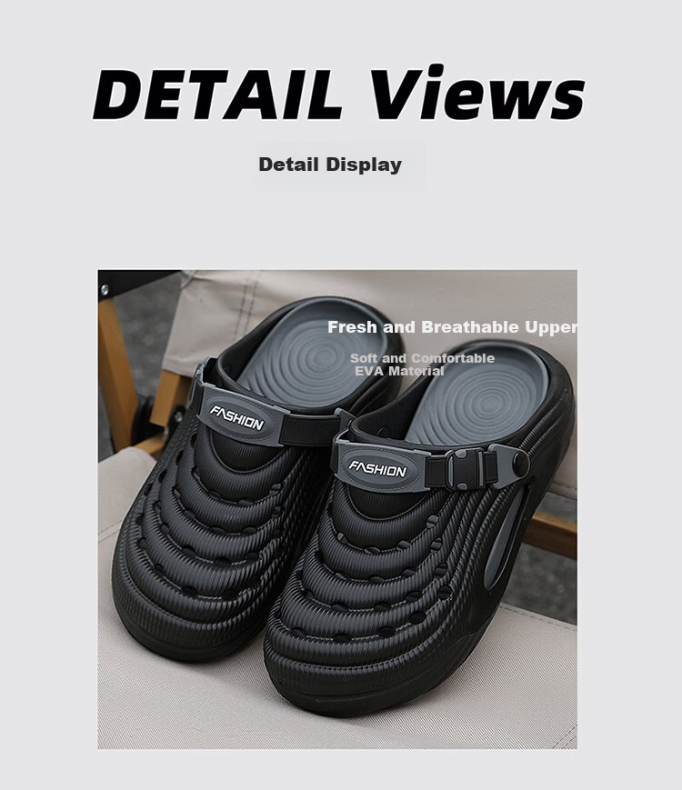 Genmai Men's Summer Outdoor Breathable Anti-Slip Thick-Soled Closed-Toe Clogs Black Size 40-41 15