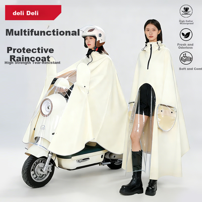 Deli Electric Scooter Raincoat Full-Body Thickened Large Adult Waterproof Riding Soft Non-Stiff Rain Poncho