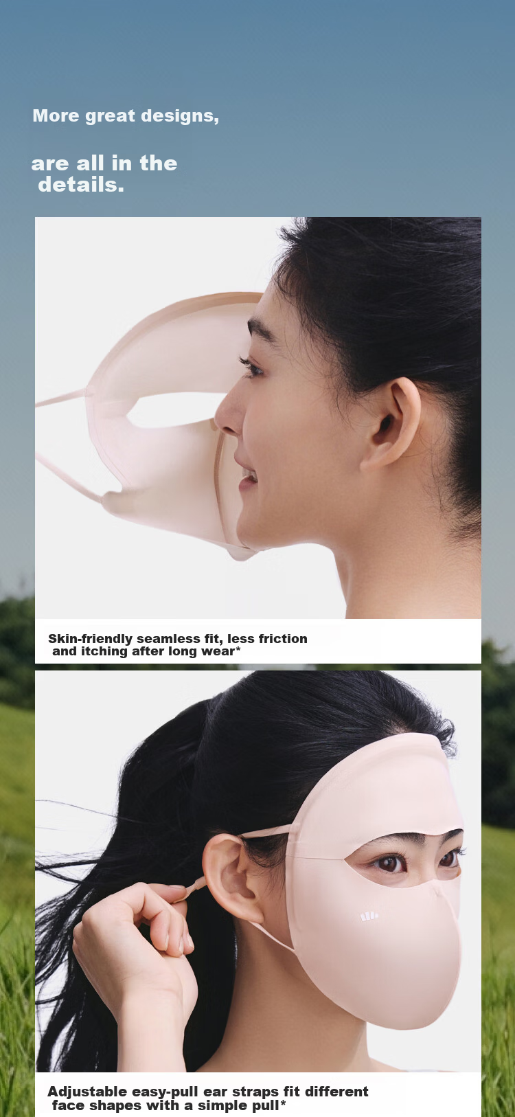 Beneunder Sunscreen Face Mask for Women UV Protection Medical Beauty Full Face Shield High UV Resistance Stylish Face Bikini Cycling Face Guard Mountain Gray 17