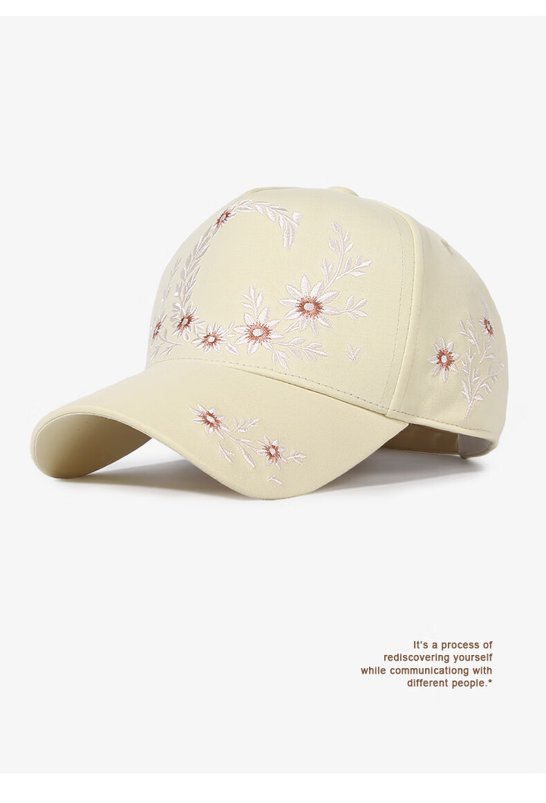 CACUSS Women's Summer Vintage Fresh Small Face Baseball Cap Embroidered Sun Hat High Top Cap Soft Beige 10